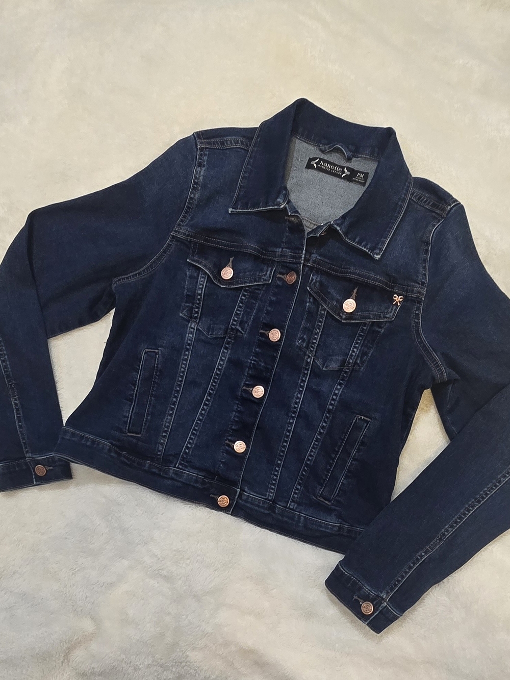 Nanette Nanette Lepore Womens Dark Wash Jean Jacket Petite M Stretch Denim